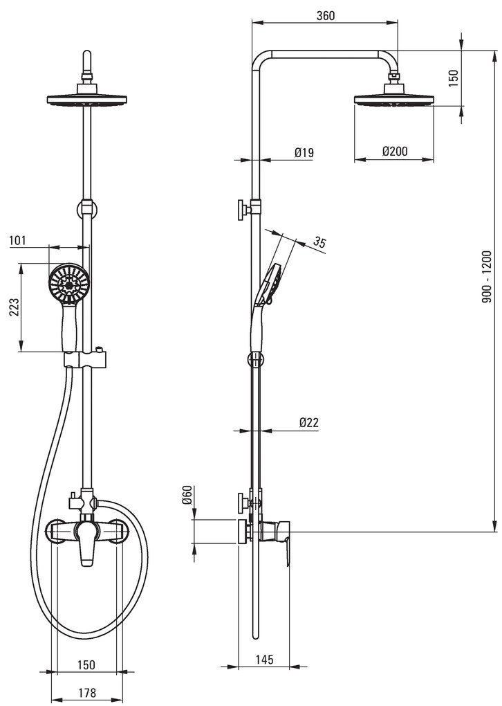 Deante Corio, zuhanygarnitúra 5 funkciós kézizuhannyal és esőzuhannyal, króm, NAC_019M