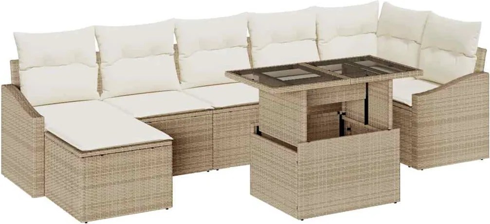 vidaXL Kerti Kanapé Szett párnával 8 pcs Beige és krém polirattan