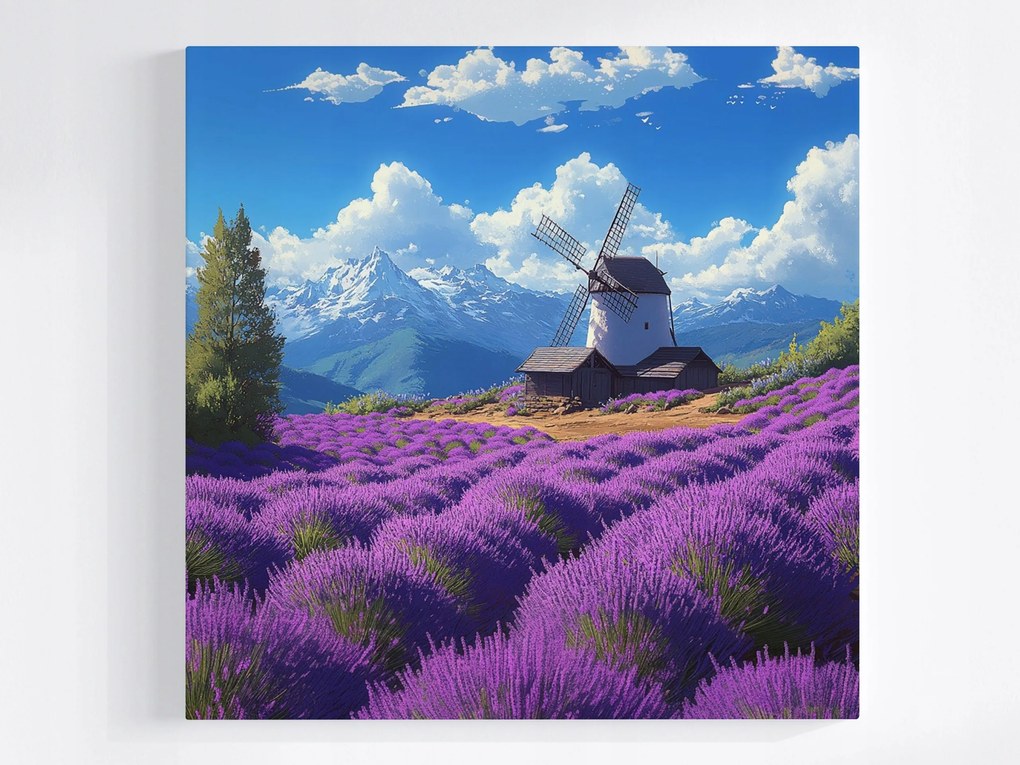 Poszter Tájkép Hegyek Mező Levendula Szélmalom 40x40