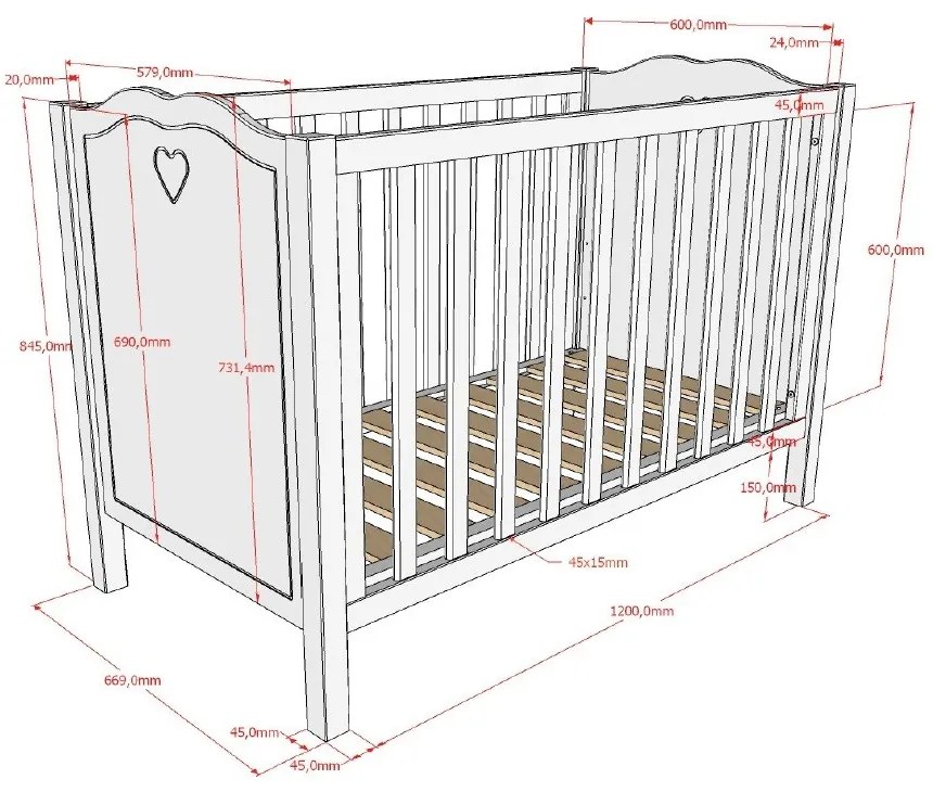 Fehér borovi fenyő babaágy 60x120 cm Amori – Vipack