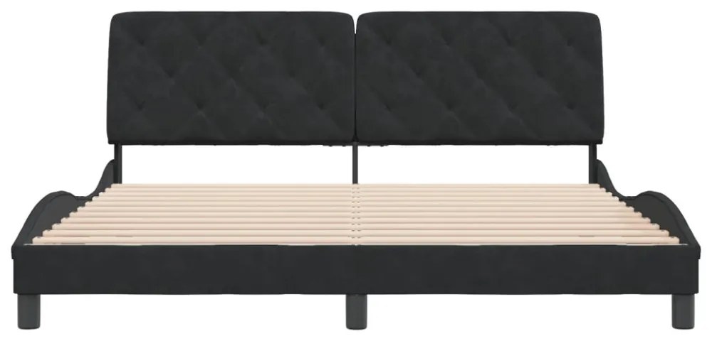 fekete bársony ágykeret matrac nélkül 180 x 200 cm