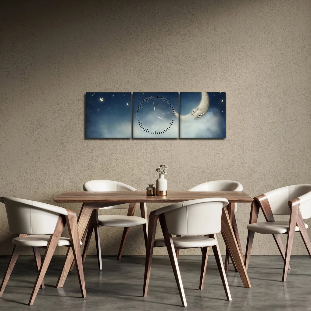 Kép - Hold csillagokkal (órával) (90x30 cm)