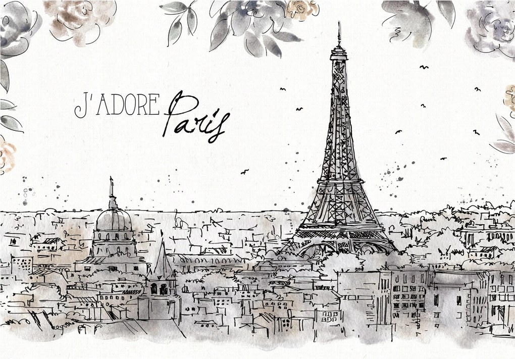 Fotótapéta Eiffel-torony Párizs J'adore vinil virágok 254x184 +ragasztó