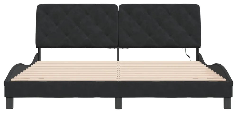 fekete bársony ágykeret LED-ekkel matrac nélkül 180 x 200 cm