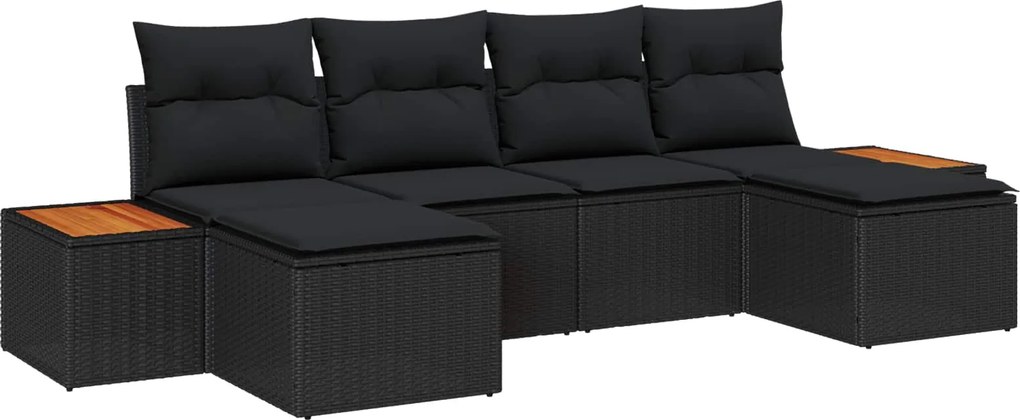 vidaXL Kerti Kanapé Szett párnával 6 pcs Fekete Poly Rattan