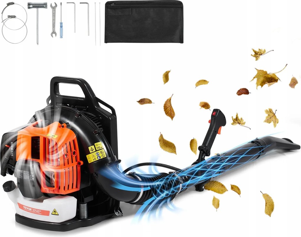 Hátizsákos benzinmotoros fúvó 63CC 1110 Cfm 220 Mph 2-ütemű 10 kg kertbe