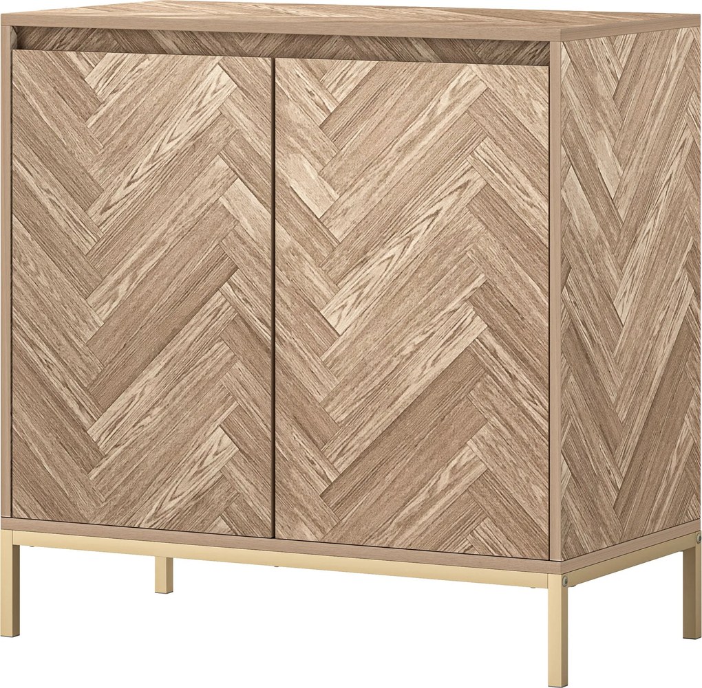 HOMCOM Skandináv Stílusú Tárolószekrény 2 Chevron Ajtóval, Állítható Polccal és Acél Lábakkal, Tárolószekrény Nappaliba, Étkezőbe, mérete: 78 x 40 x 7