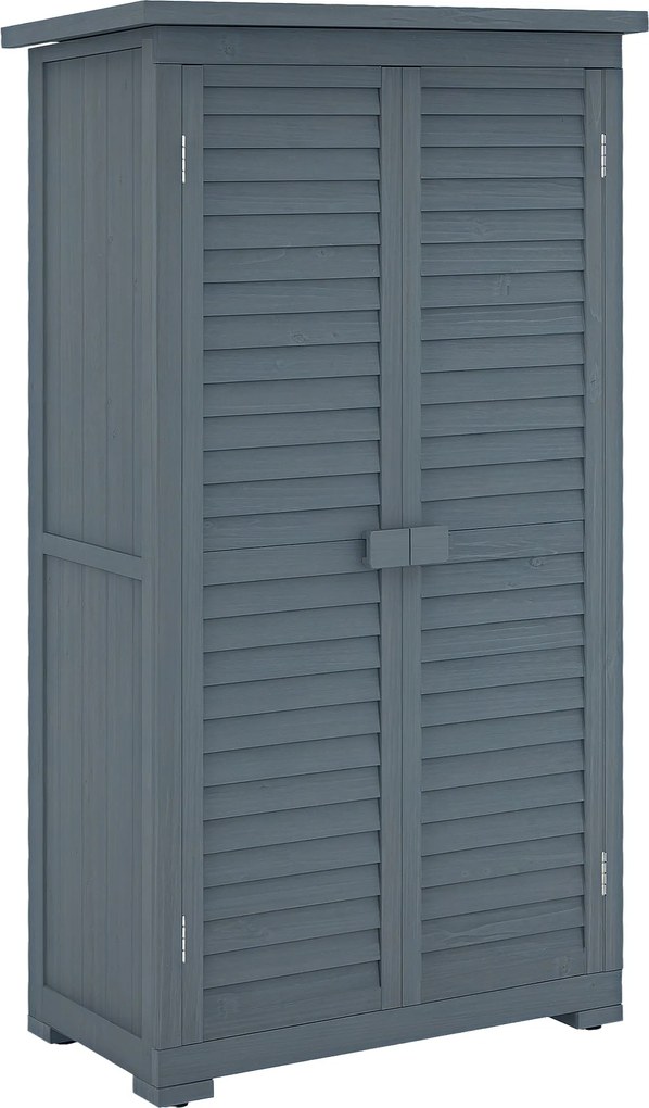 Outsunny Fa Szekrény 0.31 m² 87x46.5x160 cm Kültéri Fa Szekrény 2 Ajtóval és 2 Belső Polccal Teraszra Szürke | Aosom