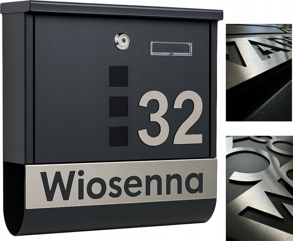 Nagy Című Postaláda (rozsdamentes Acél Tábla) Lézer, fekete