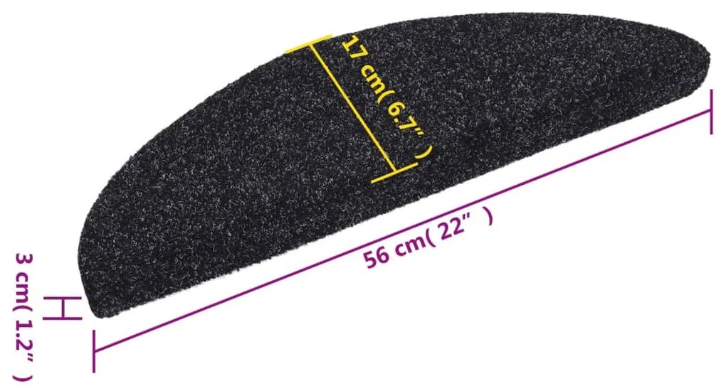 15 db fekete öntapadós lépcsőszőnyeg 56x17x3 cm