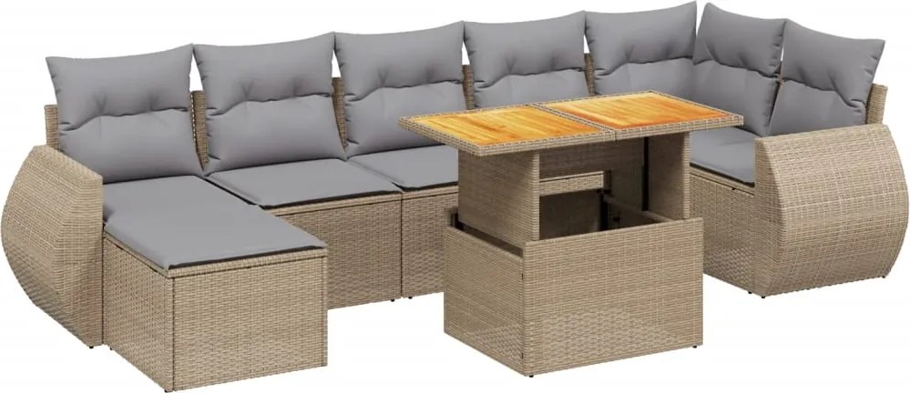 vidaXL 8 részes bézs polyrattan kerti ülőgarnitúra párnával