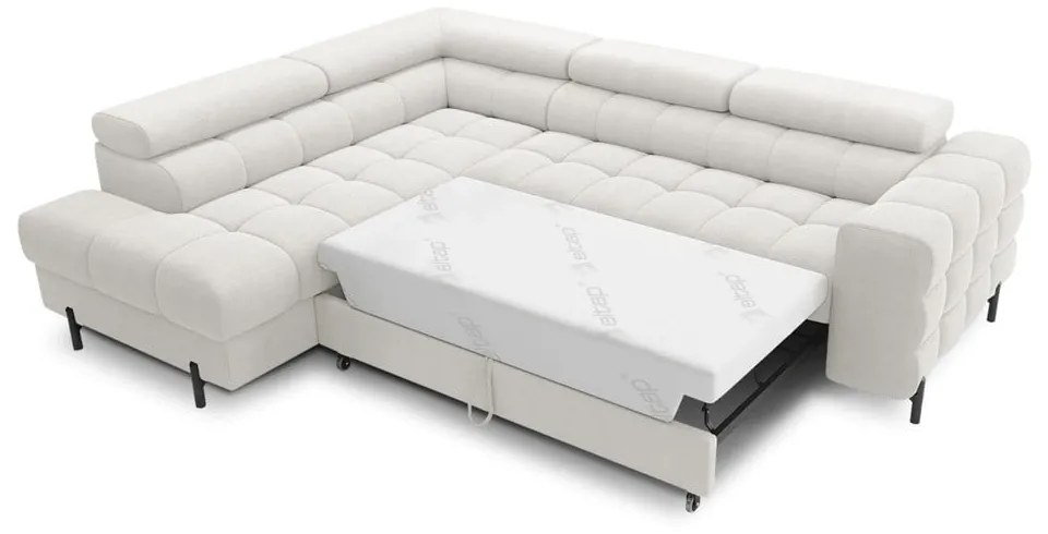 Krémszínű buklé kinyitható-tárolóhelyes sarokkanapé (bal oldali-L alakú) Ferucce – ELTAP