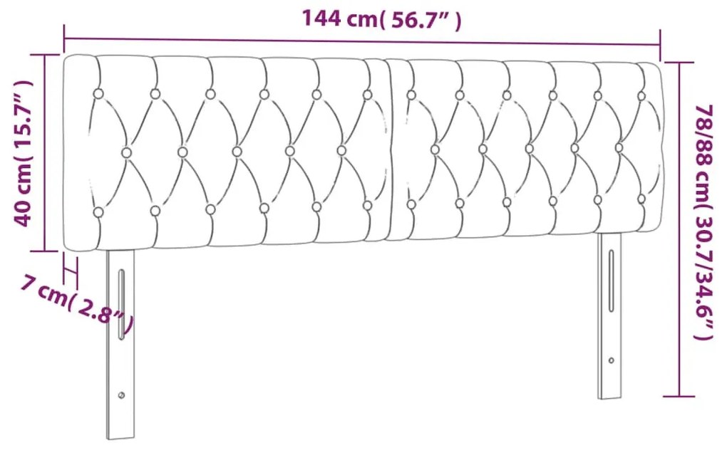 2 db sötétszürke bársony fejtámla 72 x 7 x 78/88 cm