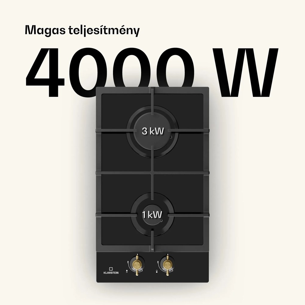 Klarstein Victoria Domino, gáz főzőlap, 2 Sabaf égő, üvegkerámia, retró design
