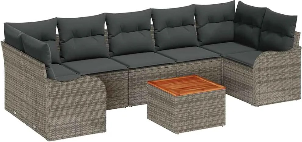 vidaXL Kerti Kanapé Szett párnával 8 pcs Szürke polirattan