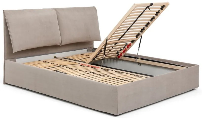 Szürkésbarna kárpitozott ágyneműtartós franciaágy ágyráccsal 160x200 cm Thessa Pillow – Bonami Selection