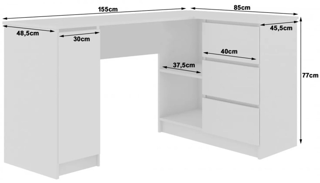 B-20 Számítógép asztal (wenge/fehér, jobb oldali kivitel)