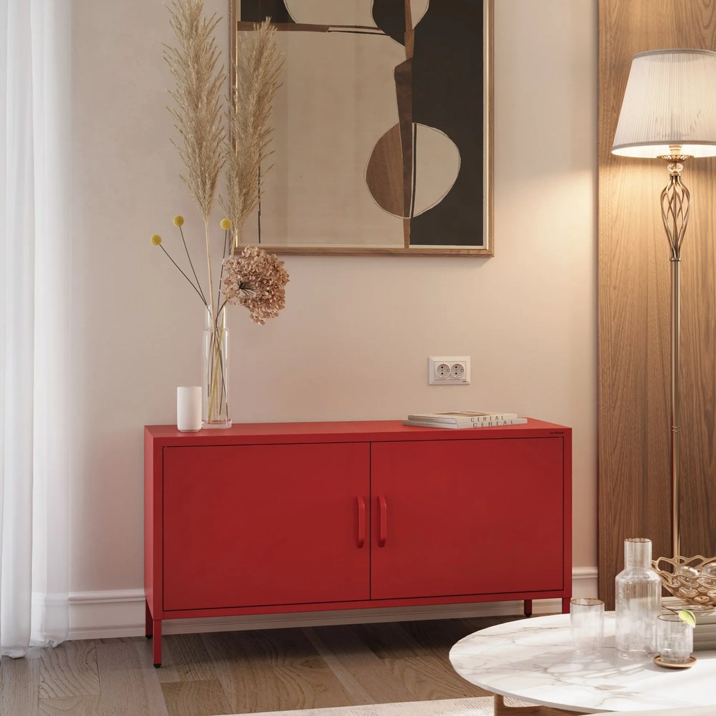 Fém TV-szekrény lábakkal, piros, 1150x595x400 mm: ROSA Modern