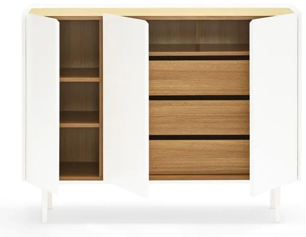 Fehér alacsony komód tölgyfa dekorral 110x85 cm Arista – Teulat
