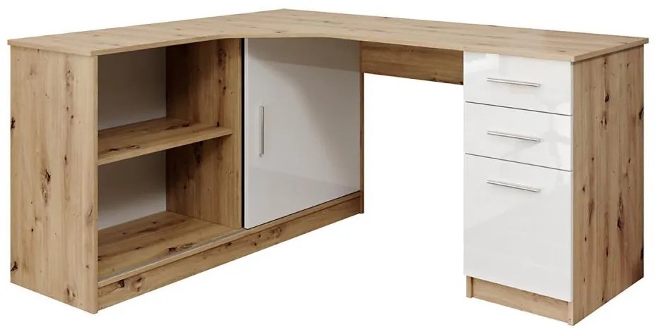 ROBERTO jobb oldali íróasztal polccal és fiókokkal, artisan tölgy/fehér 5907758725337
