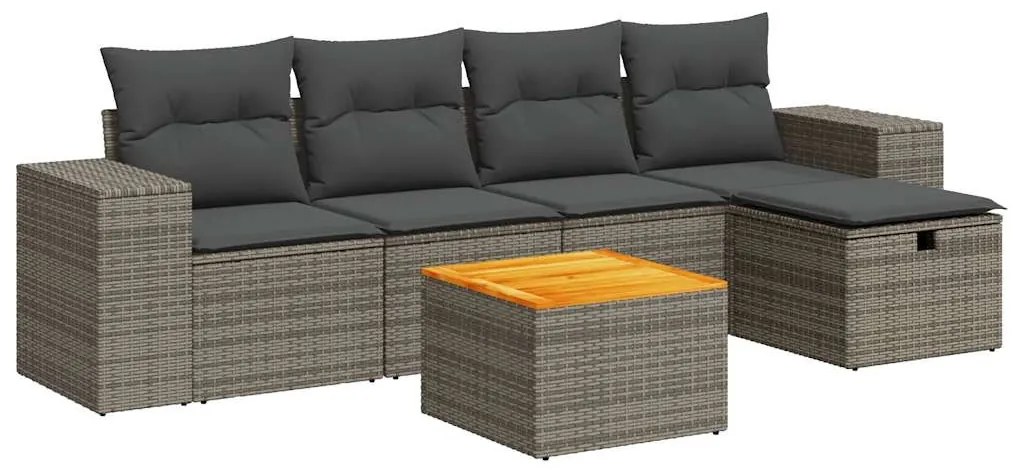 6 részes szürke polyrattan kerti ülőgarnitúra párnákkal