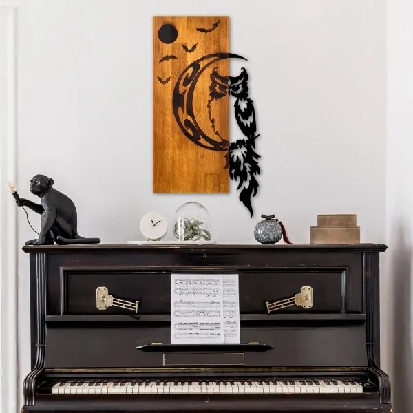 Falra szerelhető dekoráció 36x66 cm bagoly fa/fém