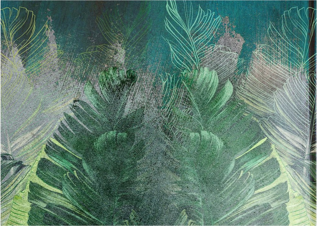 Kép - Beton textúra levelekkel (70x50 cm)