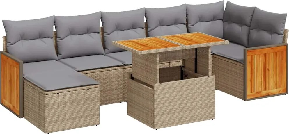 vidaXL 8 részes bézs polyrattan akácfa kerti ülőgarnitúra párnával