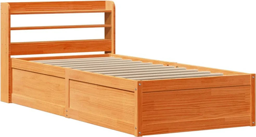 vidaXL viaszbarna tömör fenyőfa ágykeret fejtámlával 75 x 190 cm