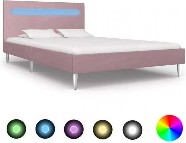 Rózsaszín szövetkárpitozású LED-es ágykeret 120 x 200 cm