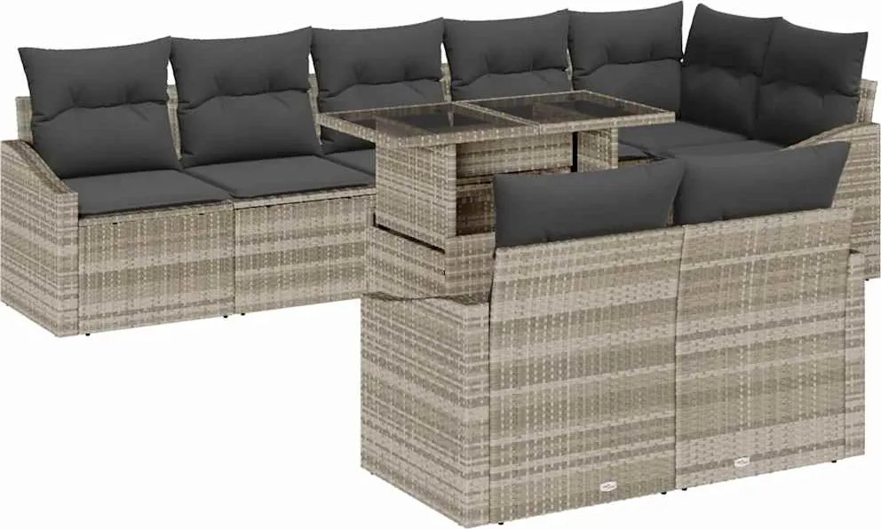 vidaXL Kerti Kanapé Szett párnával tárolóval 9 pcs Világosszürke