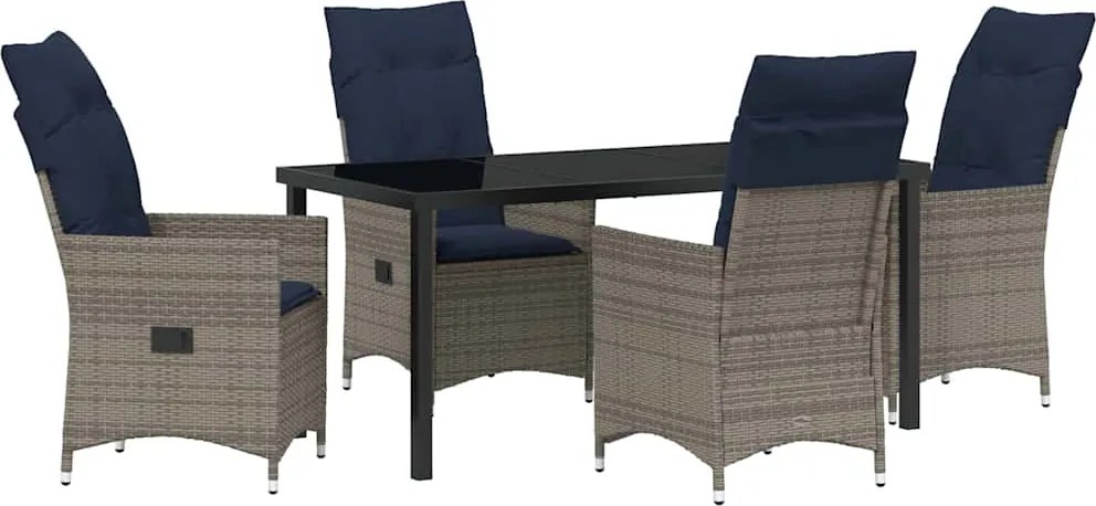 vidaXL Asztal és szék szett párnával 5 pcs Szürke PE Rattan