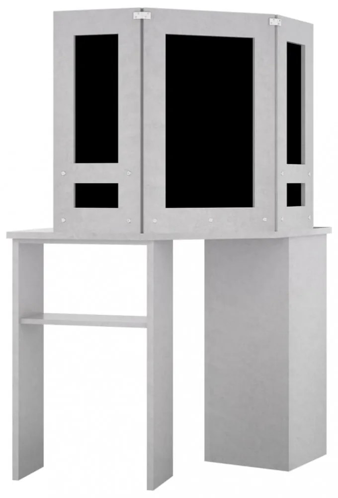 betonszürke sarok-fésülködőasztal LED-del 111x54x141,5 cm