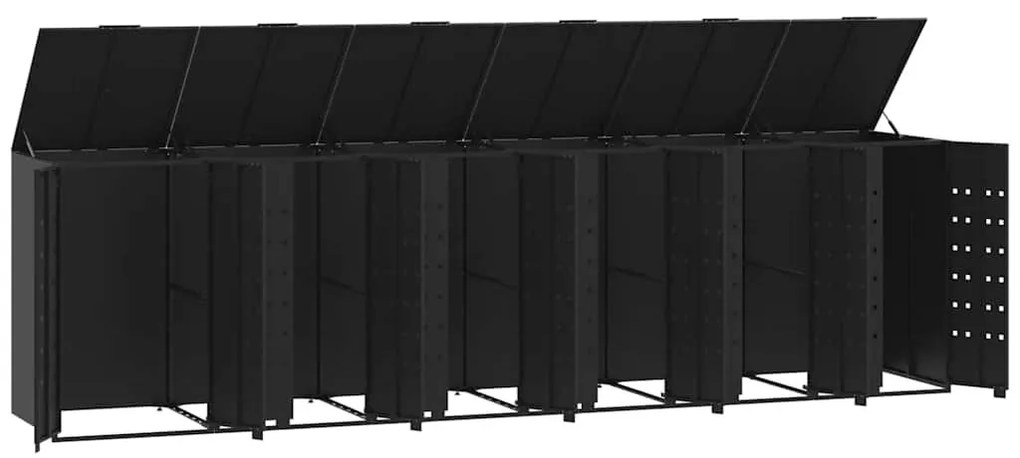fekete acél kerekes tároló 6 szemeteskukához 414 x 79 x 117 cm