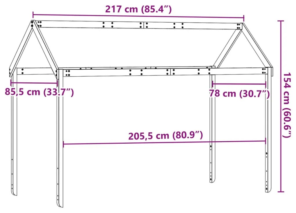 viaszbarna tömör fenyőfa gyerekágytető 217 x 85,5 x 154 cm
