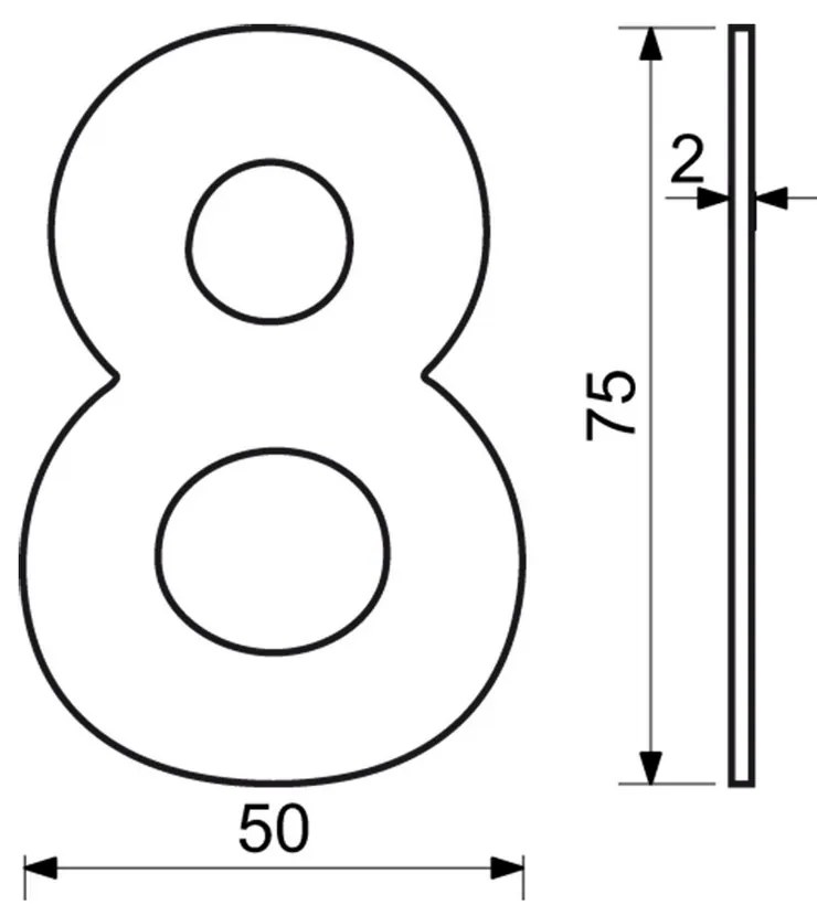 Házszám "8", RN.75L, rozsdamentes acél