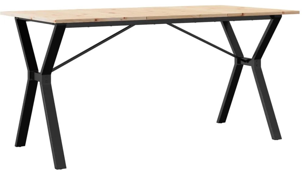 tömör fenyőfa és öntöttvas étkezőasztal Y-vázzal 140x80x75 cm