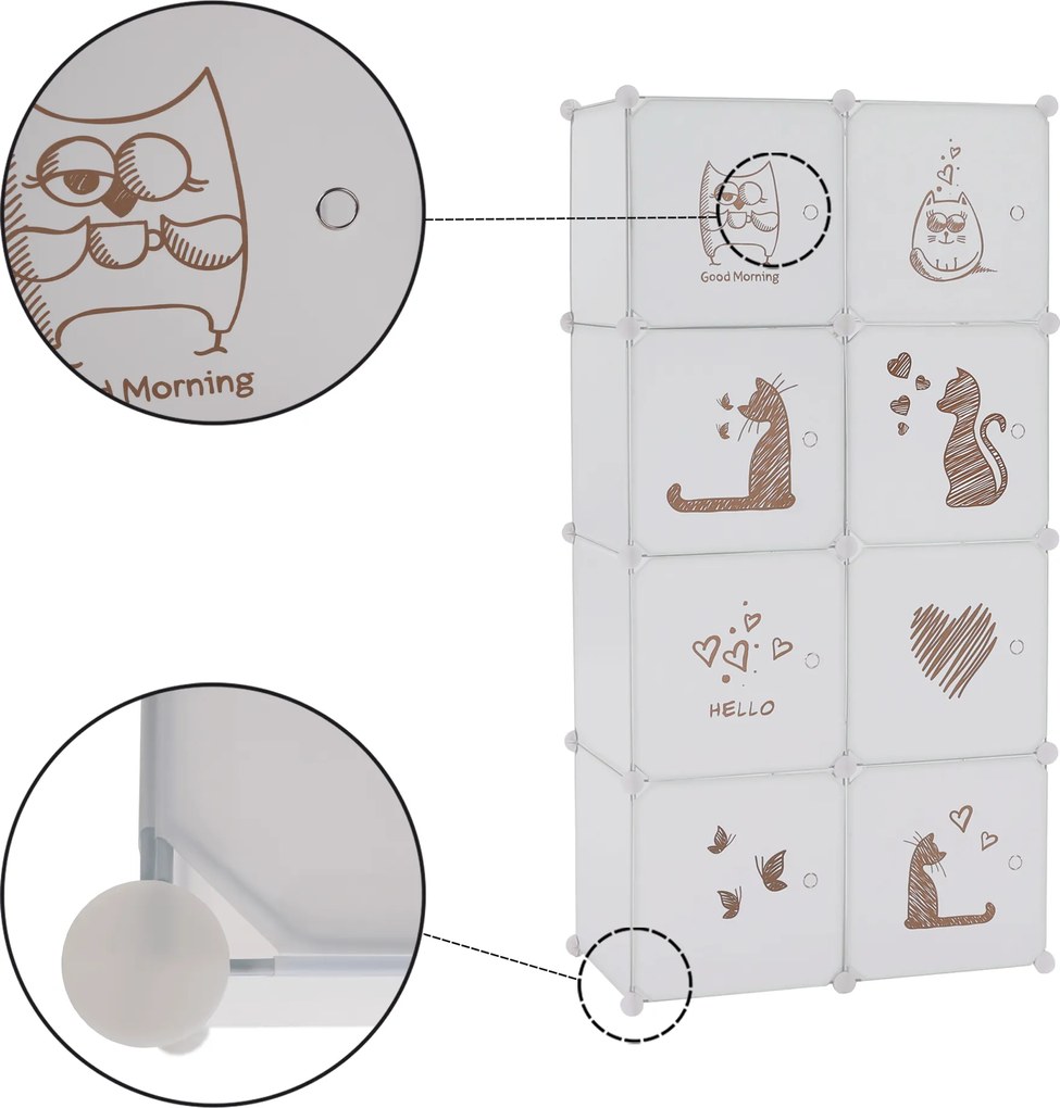 Gyerek moduláris szekrény, fehér/barna minta, KIRBY