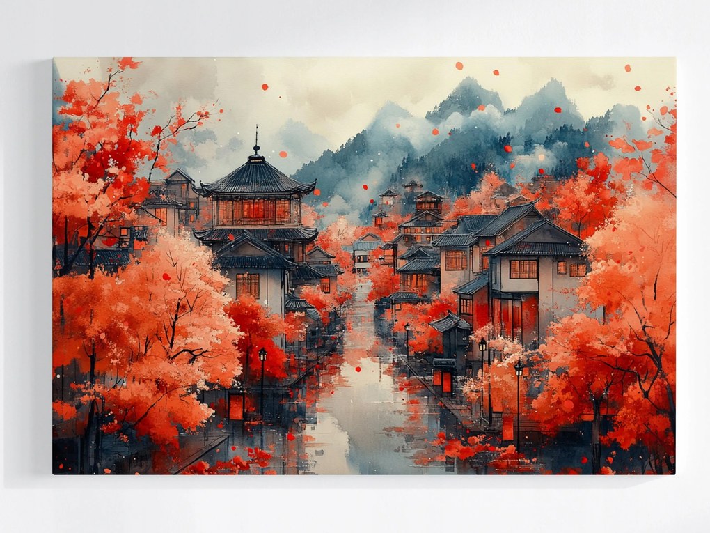 Poszter Tájkép Város Házak Ázsia Ősz Kína Hegyek 120x80