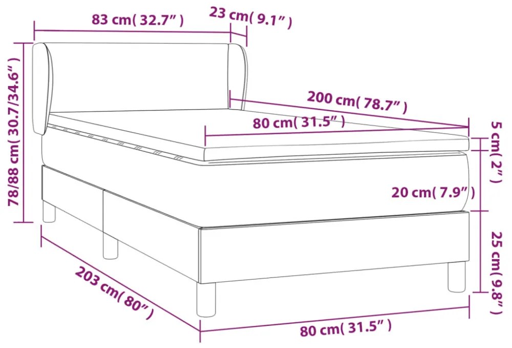 fekete műbőr rugós ágy matraccal 80 x 200 cm