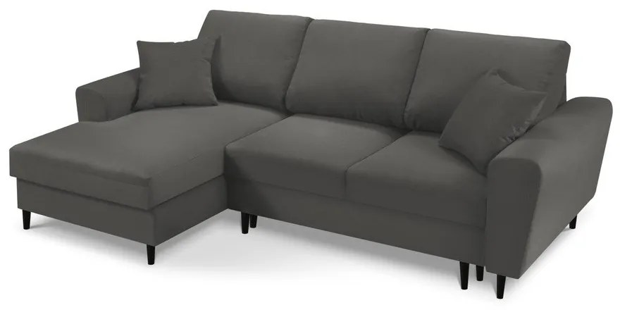 Sötétszürke kordbársony kinyitható tárolóhelyes sarokkanapé (bal oldali-heverő résszel) Kyoto – Cosmopolitan Design
