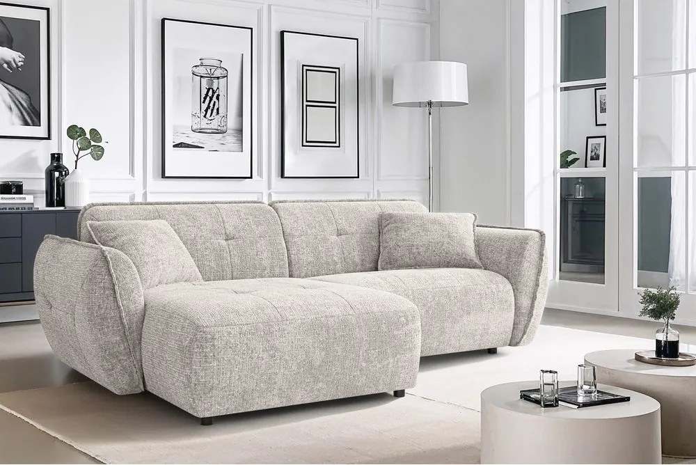 Bézs zsenília sarokkanapé (bal oldali-heverő résszel) Nelia – Ropez