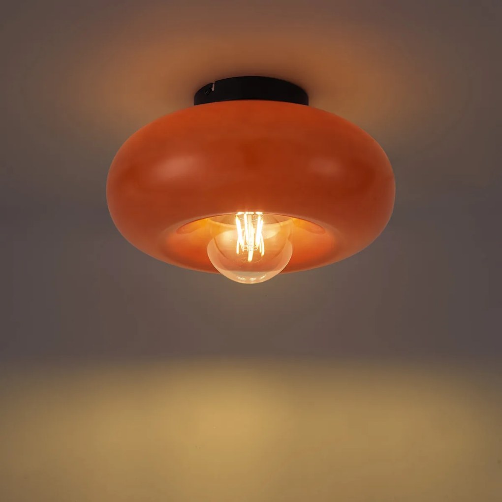 Retro Fekete Mennyezeti Lámpa Narancssárga Üveggel 30cm - Glaze