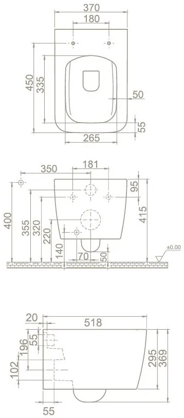 CeraStyle HERA fali WC - MATT FEKETE - rimless - perem nélküli - rejtett szerelésű