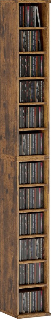 HOMCOM 2 db CD- és DVD-polc, keskeny 12 rekesz, állítható tároló, rusztikus barna, 21 x 22,5 x 88,5 cm | Aosom
