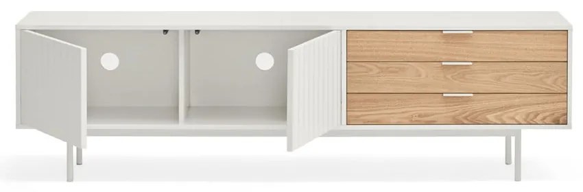 Fehér-natúr színű TV-állvány tölgyfa dekorral 180x52 cm Sierra – Teulat