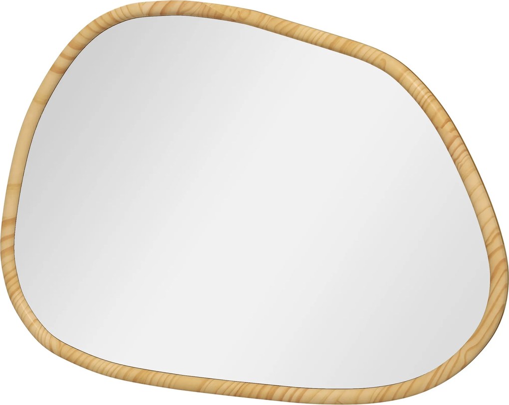 HOMCOM Aszimmetrikus Fali Tükör, 70 x 50 cm Fürdőszobai Tükör Fa Keretben, Dekoratív Tükör Fürdőszobához, Nappaliba, Előszobába és Hálószobába, Termés