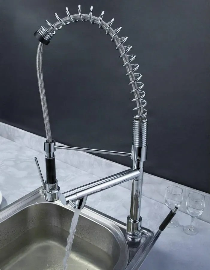 Konyhai csaptelep EYN0141 kihúzható zuhanyfejjel, két kifolyóval és többféle színváltozatban — 74 cm — LED-világítás nélkül — Króm
