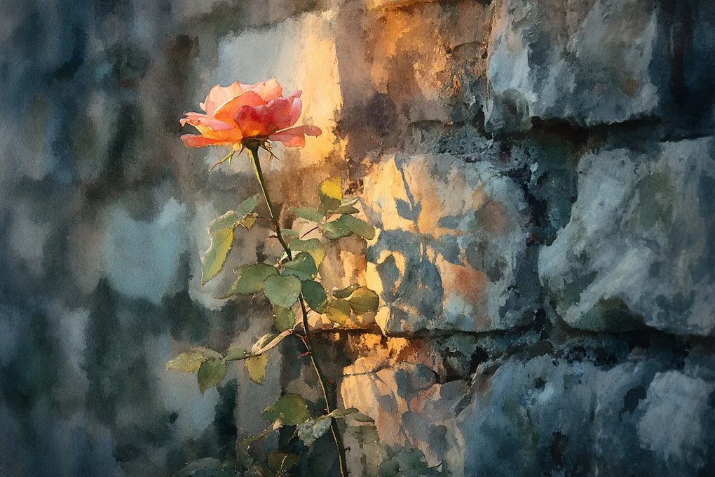 Fotótapéta Flizelina Fali Kő Virág Vörös Rózsa 368x254 ragasztó