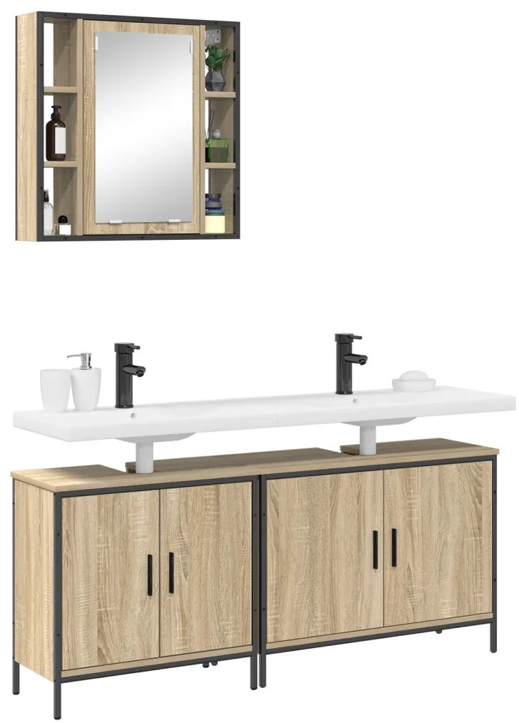 Fürdőszoba bútor szett 3 pcs Barna 60 x 30 x 60 cm Faanyag